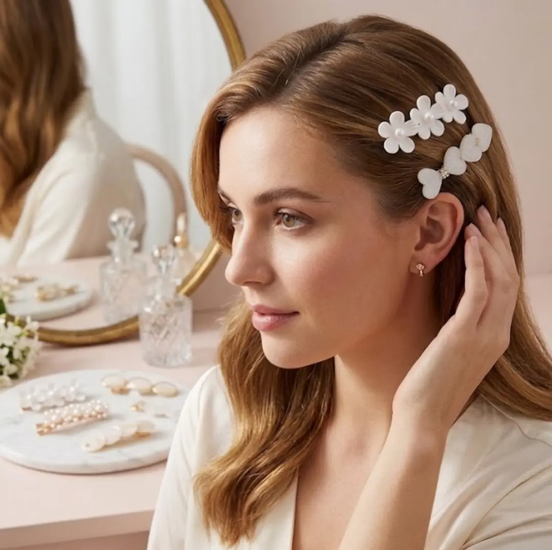 NUVEX Haarspeldjes Witte Bloemen Schelp Parels 6 Stuks