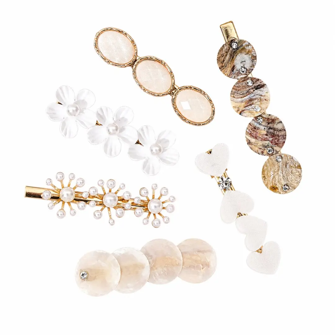 NUVEX Haarspeldjes Witte Bloemen Schelp Parels 6 Stuks