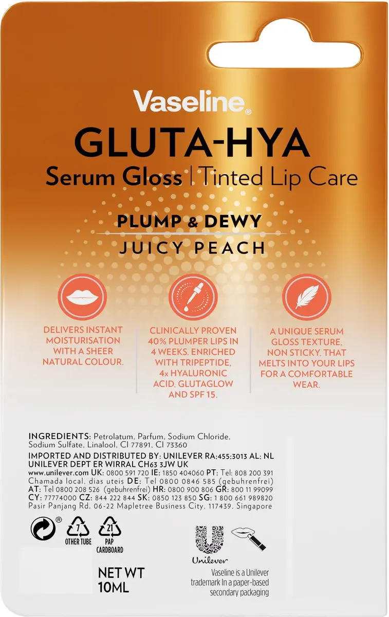 Vaseline Gluta-Hya Lipgloss Juicy Peach 10ml