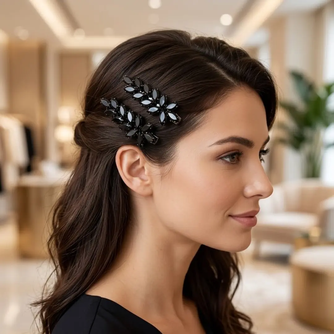 NuveX Haarclips Set - 2 Stuks Zwart Strass