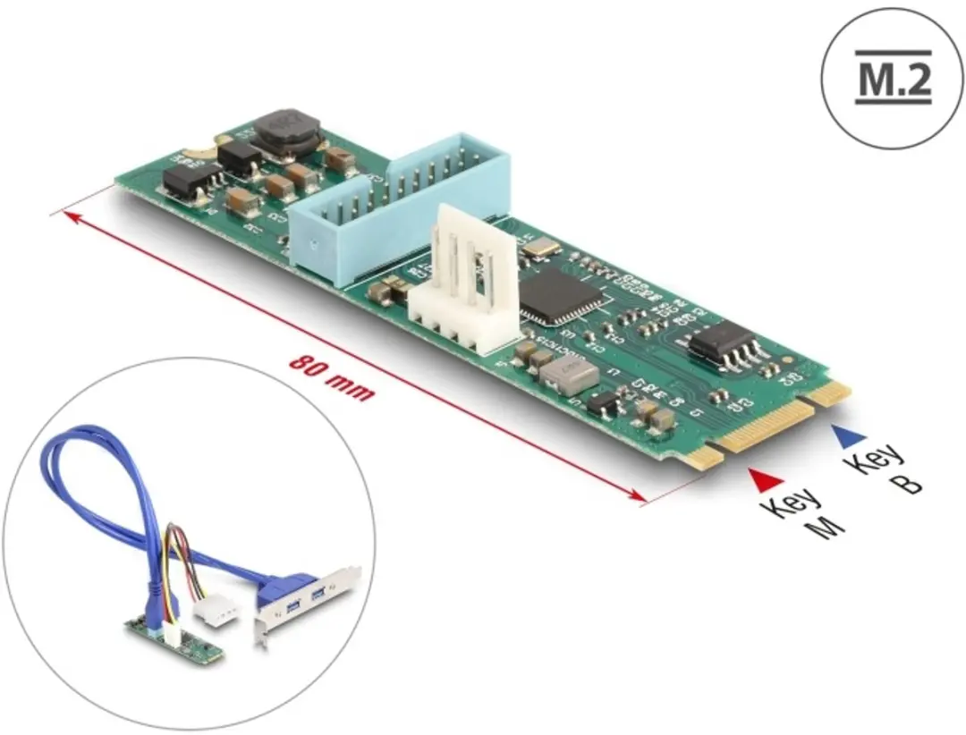 Delock M.2 Key B+M naar 2x USB 5Gbps Type-A