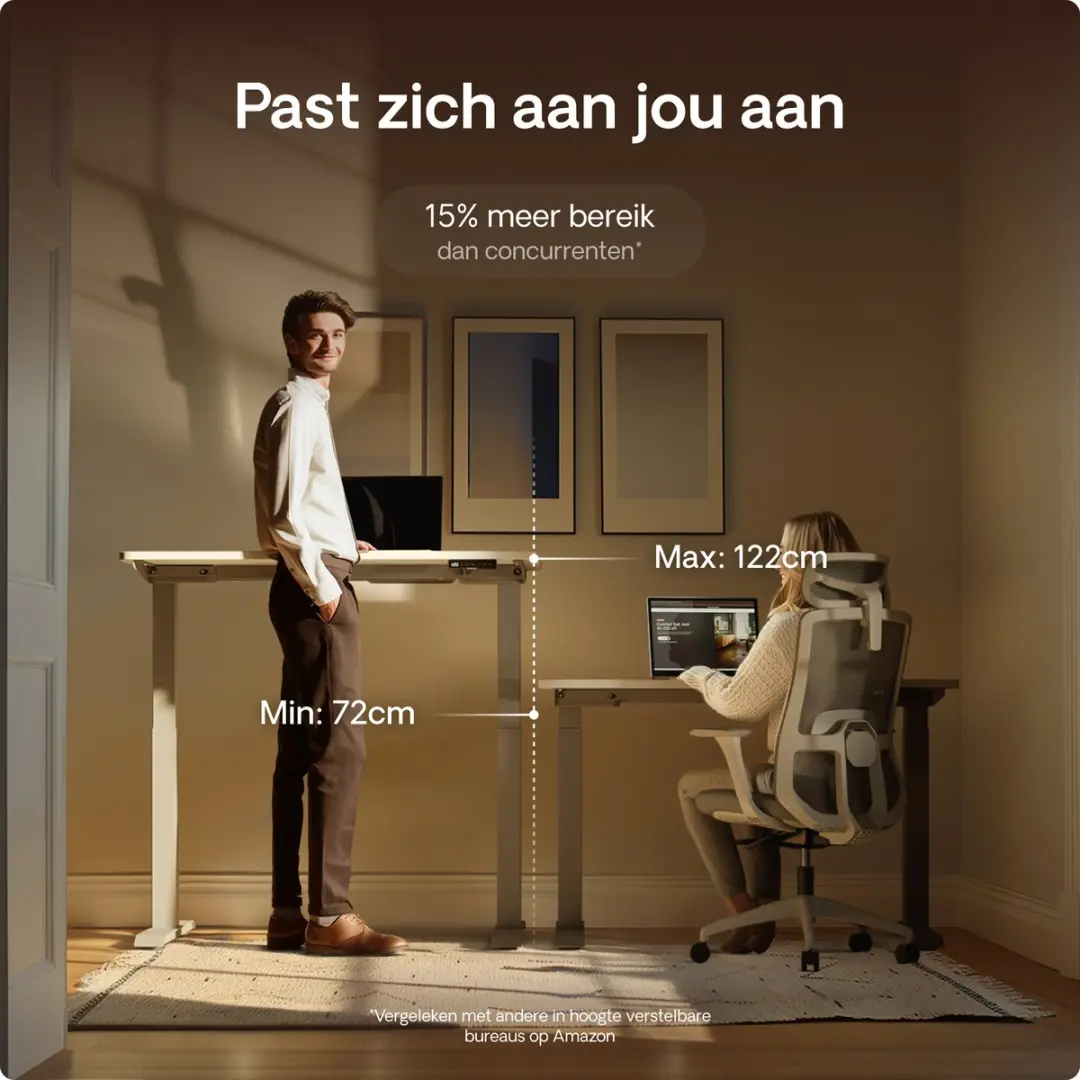 Desktronic HomeOne Zit-sta Bureau 120x60cm - Grijs/Wit