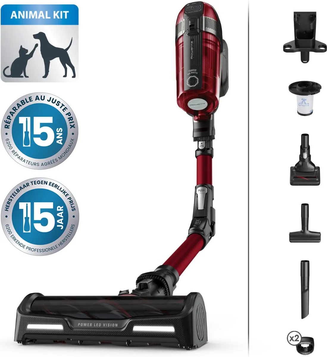 Rowenta X-Force Flex 12.60 RH98A9WO Draadloze Stofzuiger - 150 Airwatt - Rood/Grijs