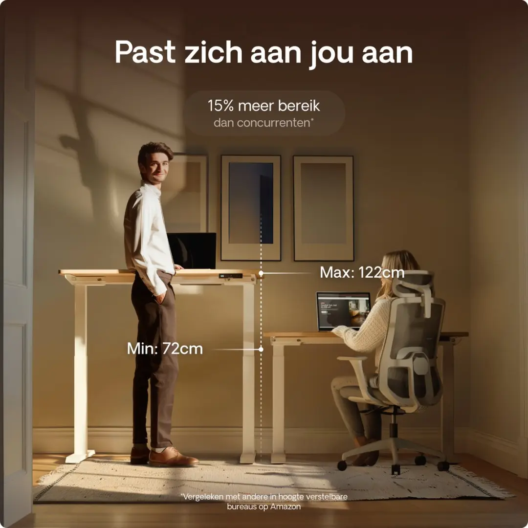 Desktronic HomeOne Zit-sta Bureau 140x70cm - Wit/Eiken