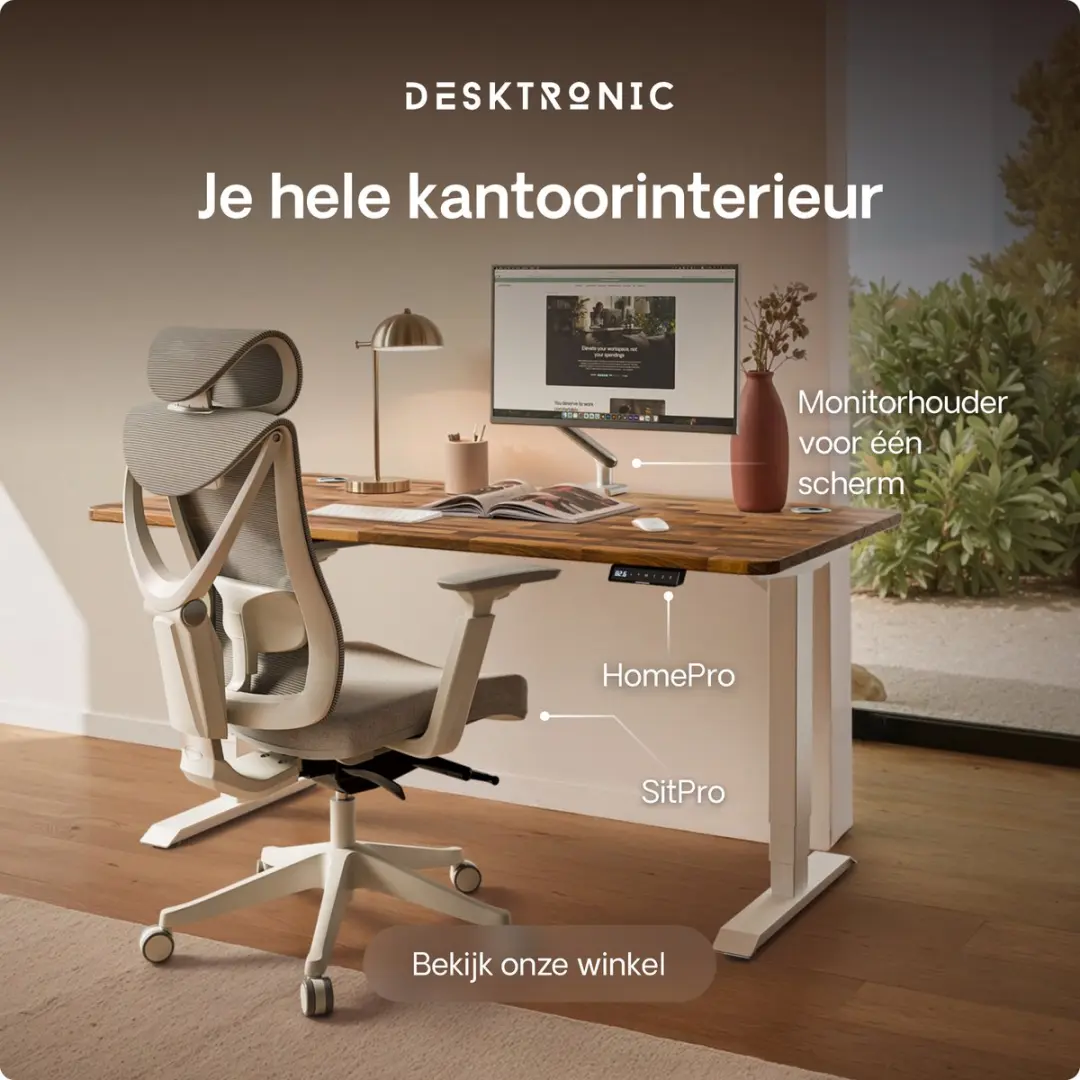 Desktronic HomePro Zit-sta Bureau 180x80cm - Massief Notenhout/Wit