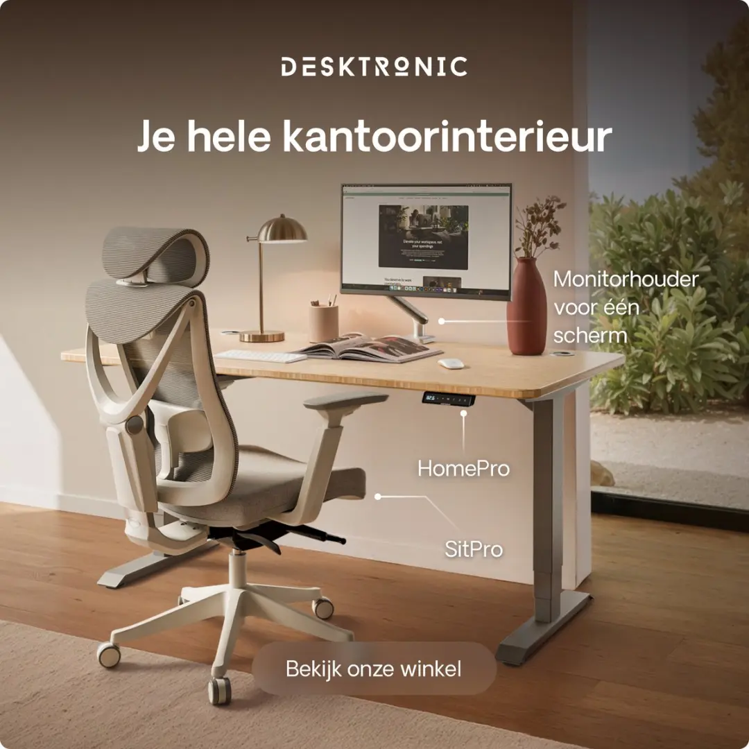 Desktronic HomePro Zit-sta Bureau 200x80cm - Bamboo/Grijs