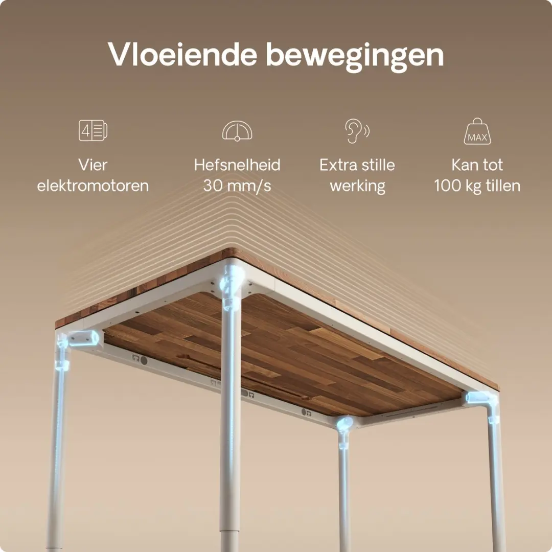 Desktronic HomeMax Zit-sta Bureau 160x80cm - Massief Notenhout/Wit