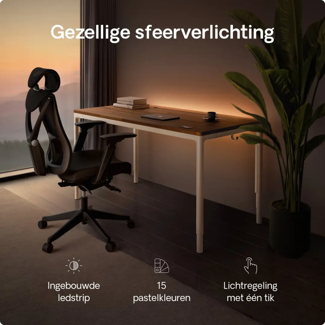 Desktronic HomeMax Zit-sta Bureau 160x80cm - Massief Notenhout/Wit