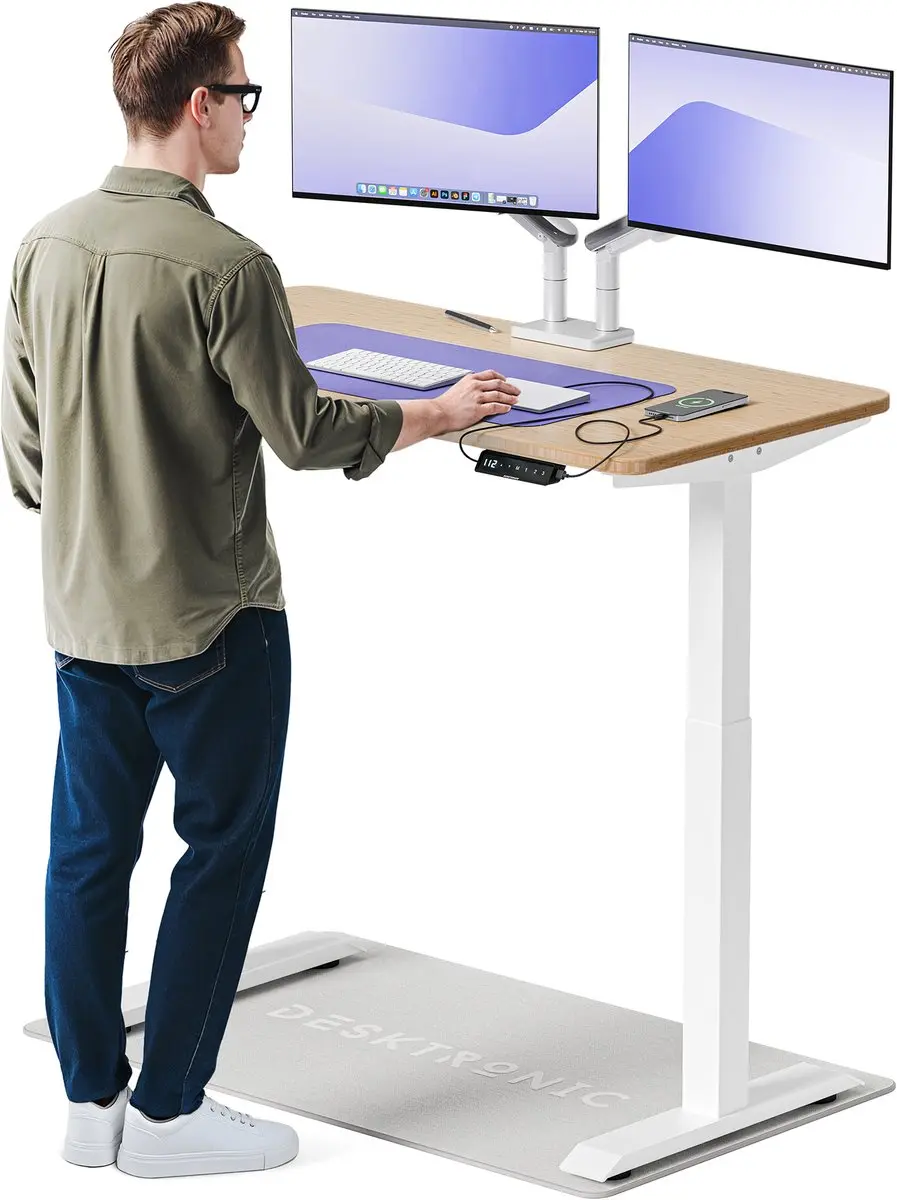 Desktronic HomeOne Zit-sta Bureau 120x60cm Bamboo/Wit