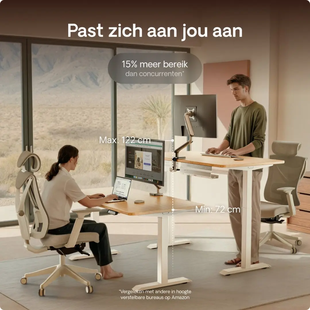 Desktronic HomeOne Zit-sta Bureau 120x60cm Bamboo/Wit