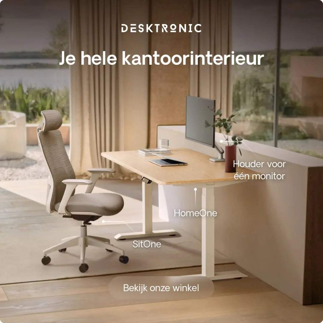 Desktronic HomeOne Zit-sta Bureau 120x60cm Bamboo/Wit