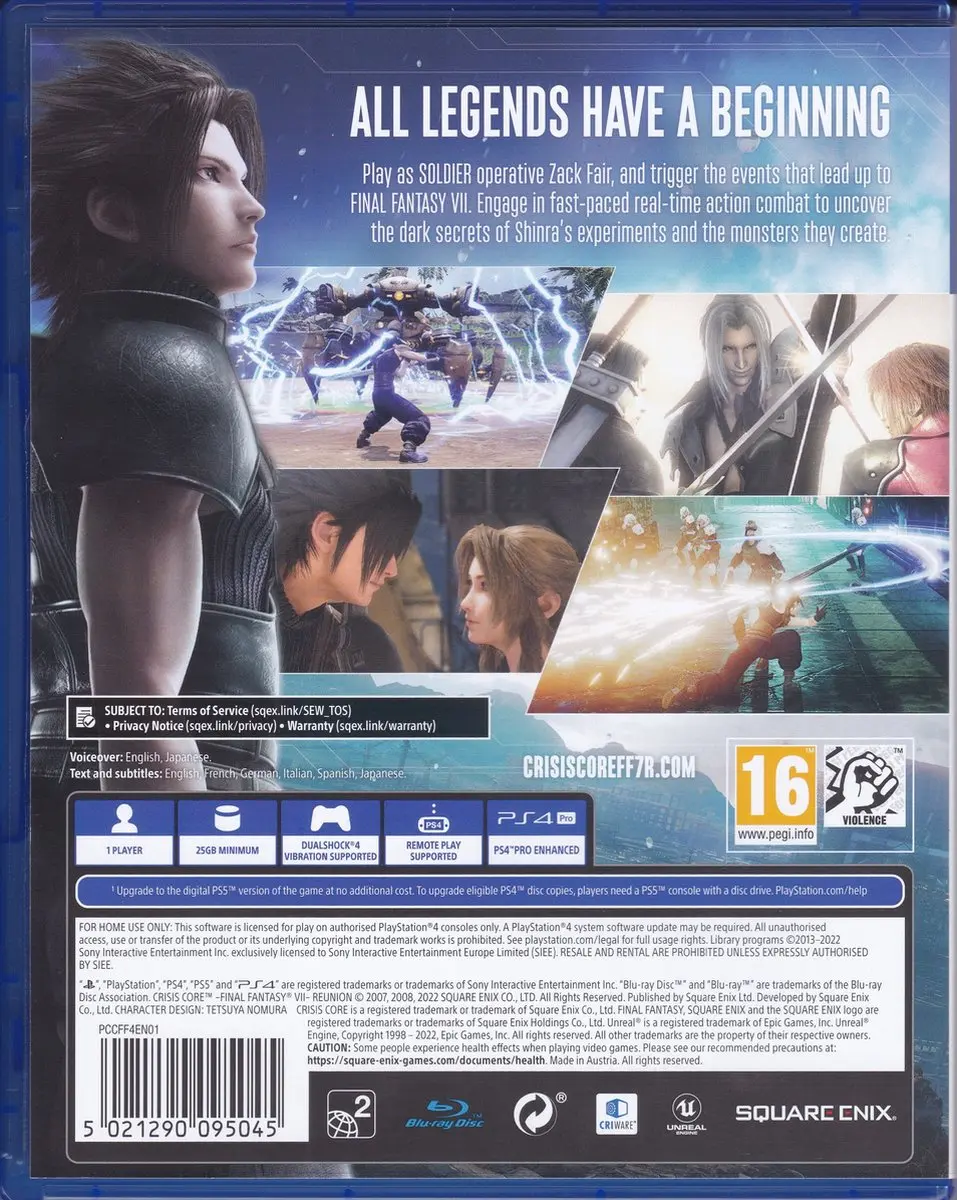 Square Enix Crisis Core Final Fantasy VII Reunion