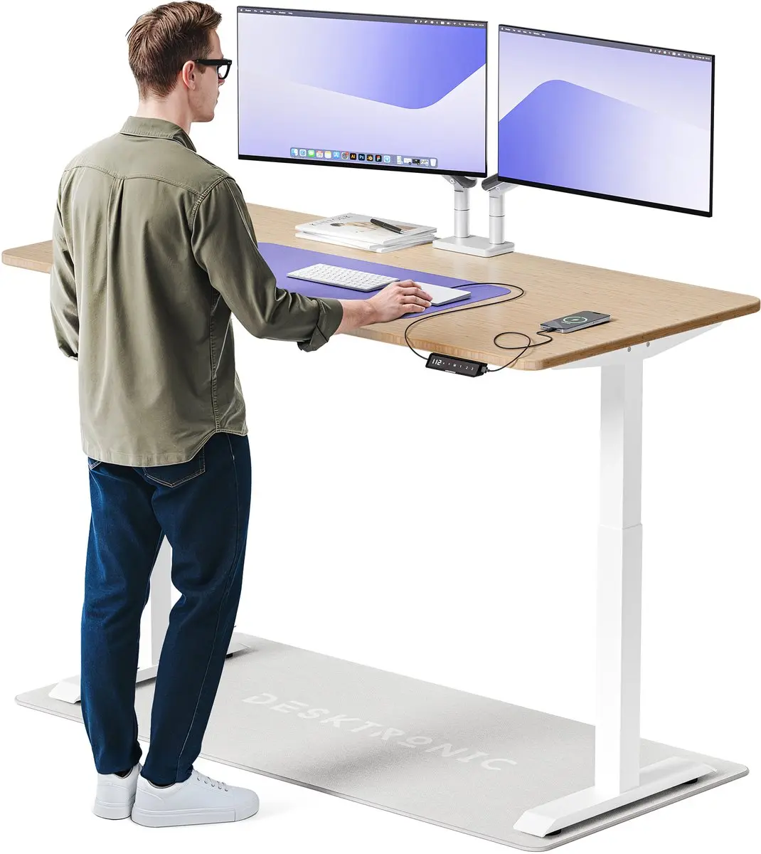 Desktronic HomeOne Zit-sta Bureau 160x80cm Bamboo/Wit