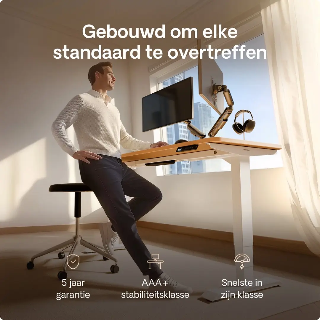 Desktronic HomePro Zit-sta Bureau 140x70cm - Wit/Eiken