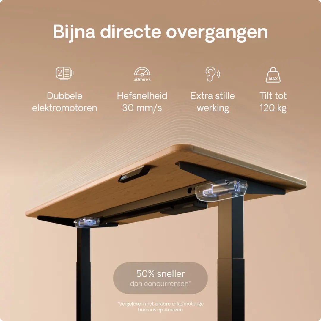 Desktronic HomeOne Zit-sta Bureau 160x80cm Bamboo/Zwart