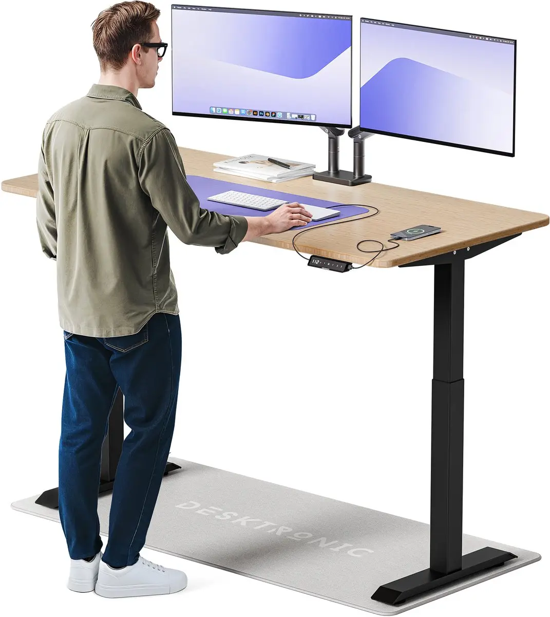 Desktronic HomeOne Zit-sta Bureau 160x80cm Bamboo/Zwart