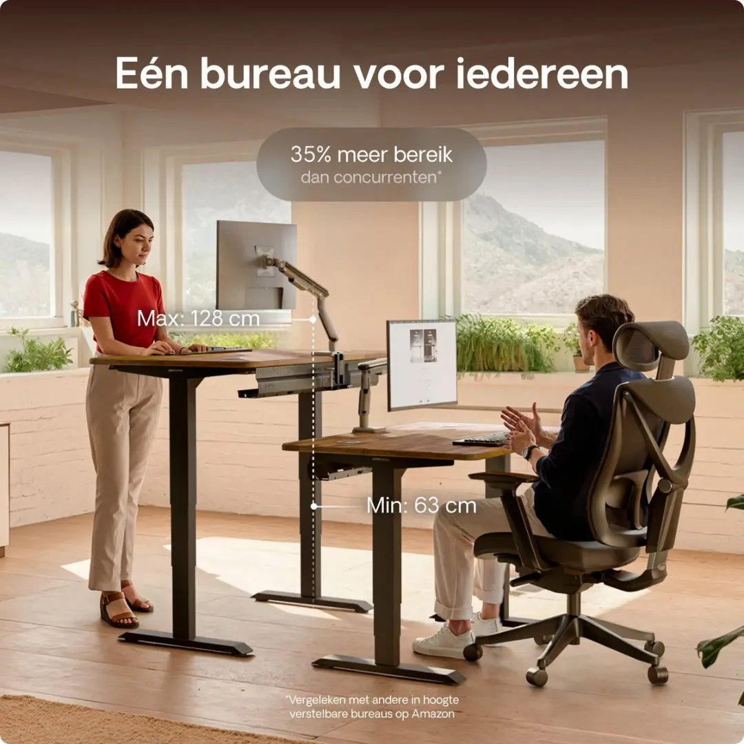 Desktronic HomePro Zit-sta Bureau 180x80cm - Massief Notenhout/Zwart