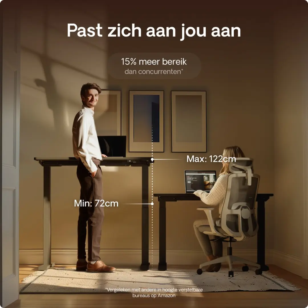 Desktronic HomeOne Zit-sta Bureau 120x60cm - Zwart - Stille Dubbele Motor