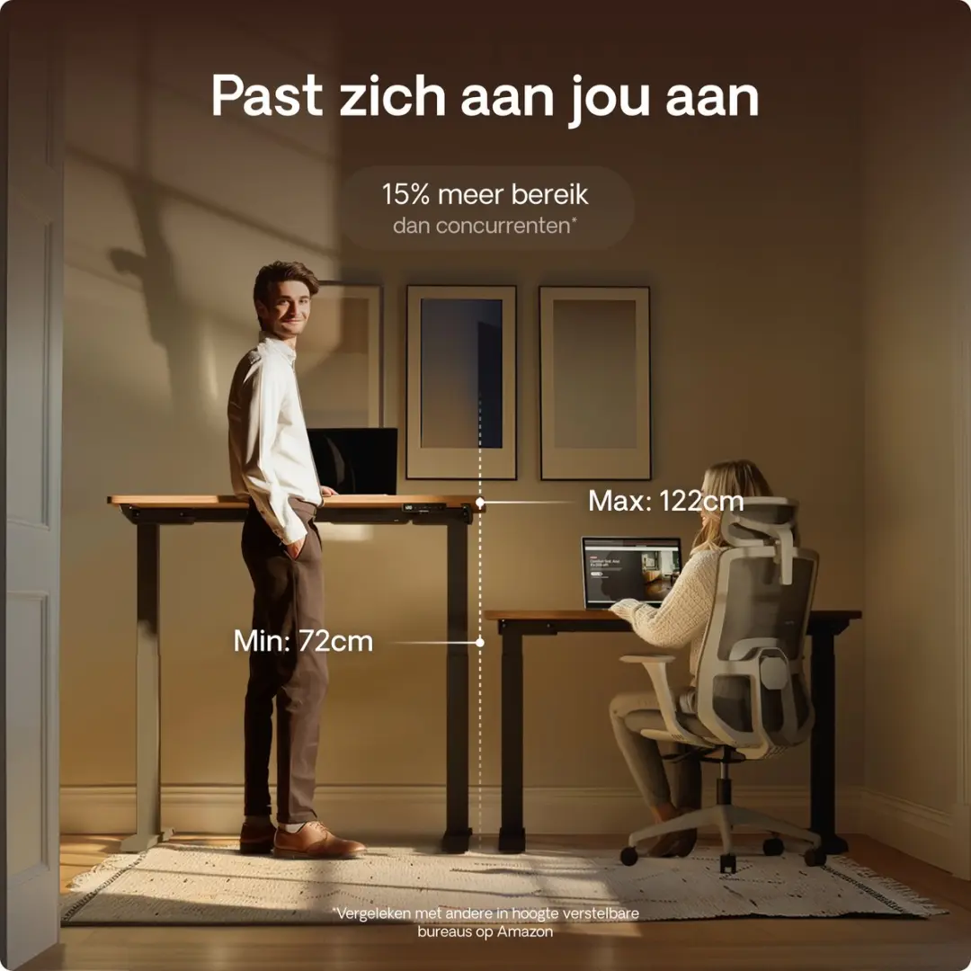 Desktronic HomeOne Zit-sta Bureau 160x80cm - Zwart/Notenhout