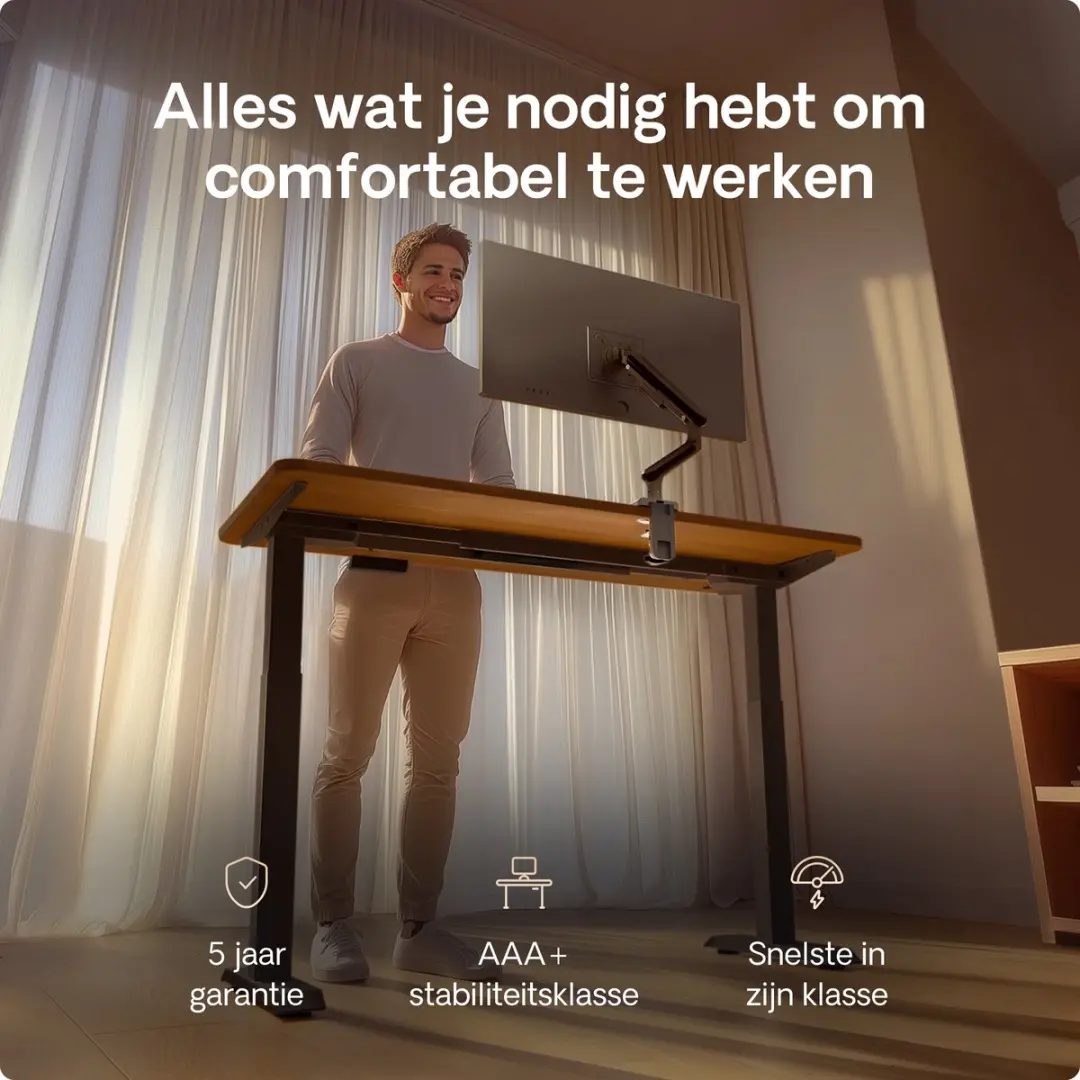 Desktronic HomeOne Zit-sta Bureau 160x80cm - Zwart/Notenhout