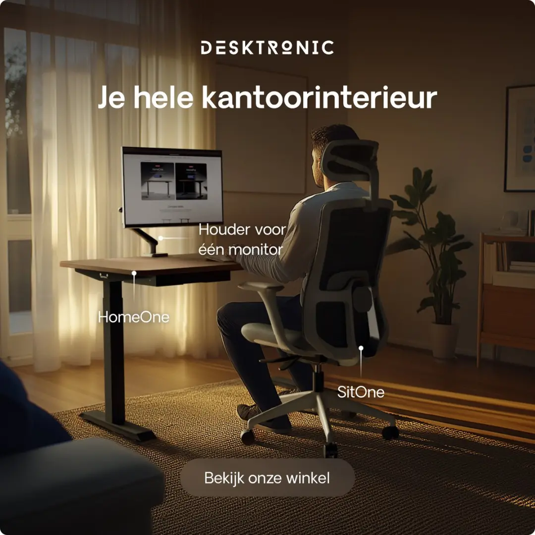 Desktronic HomeOne Zit-sta Bureau 160x80cm - Zwart/Notenhout