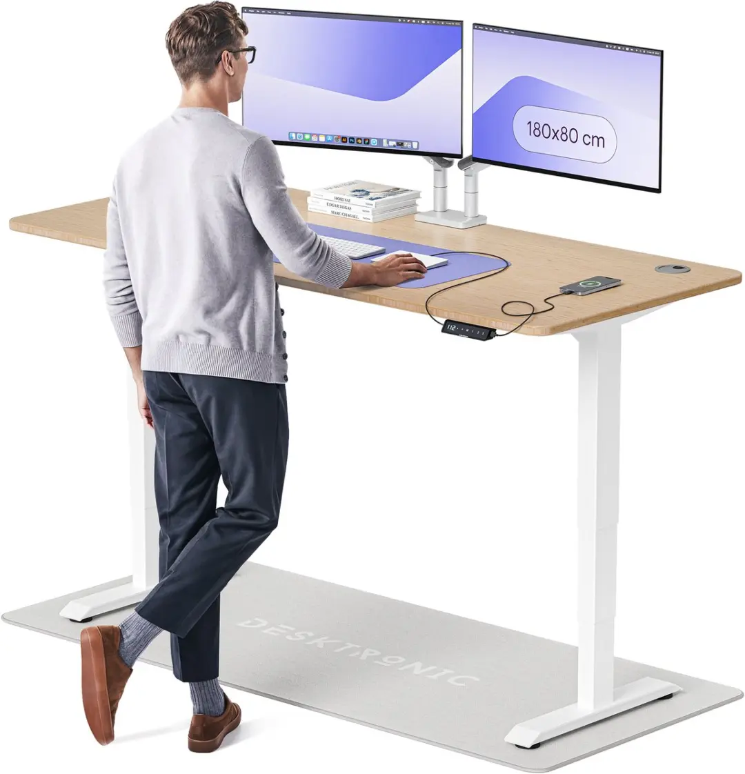 Desktronic HomePro Zit-sta Bureau 180x80cm Bamboo/Wit