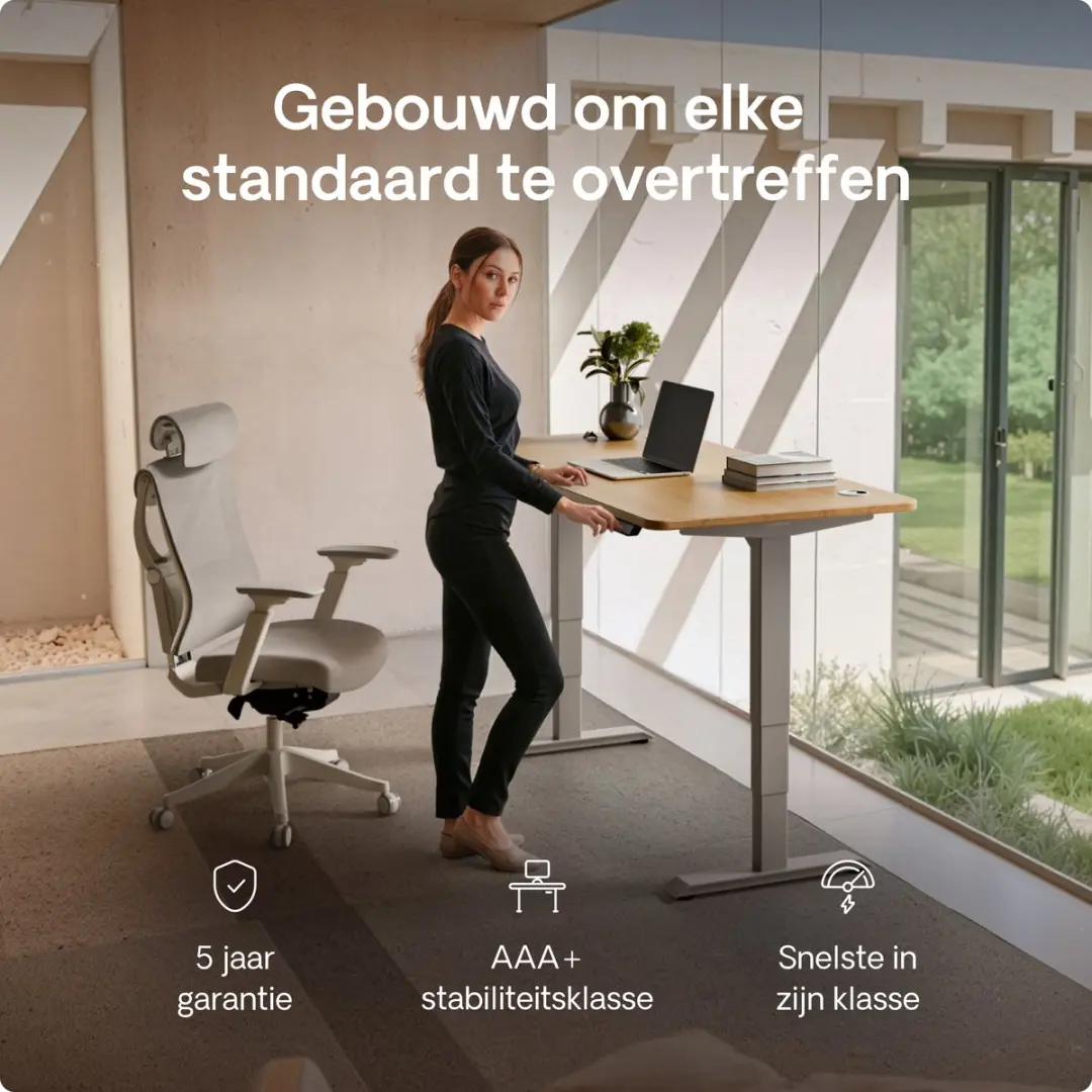 Desktronic HomePro Zit-sta Bureau 120x60cm - Massief Eiken/Grijs