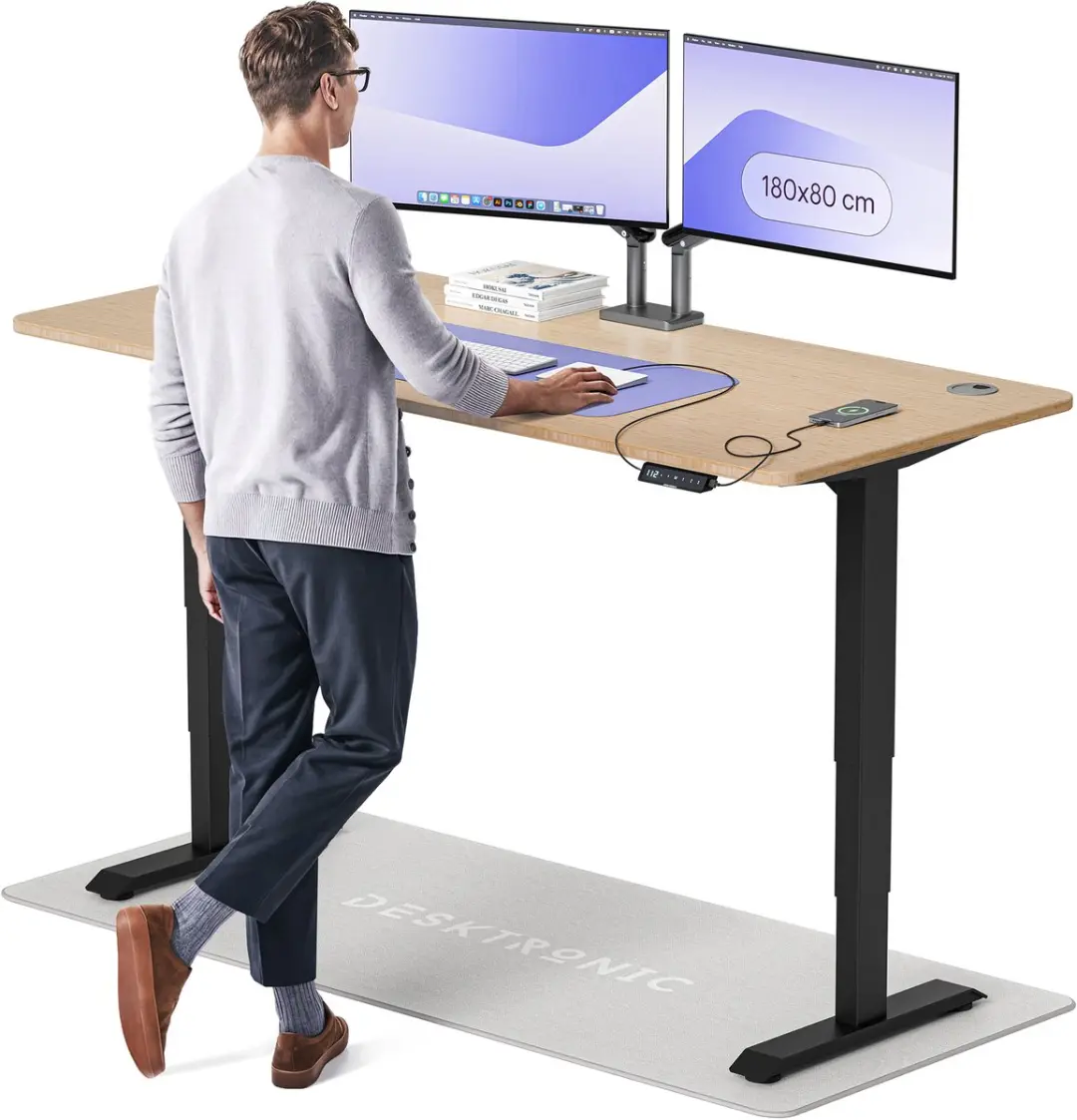 Desktronic HomePro Zit-sta Bureau 180x80cm Bamboo/Zwart