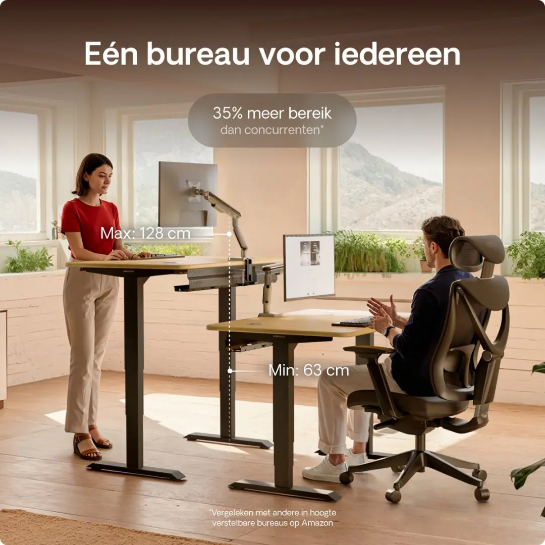 Desktronic HomePro Zit-sta Bureau 120x60cm Bamboo/Zwart - 62-126cm