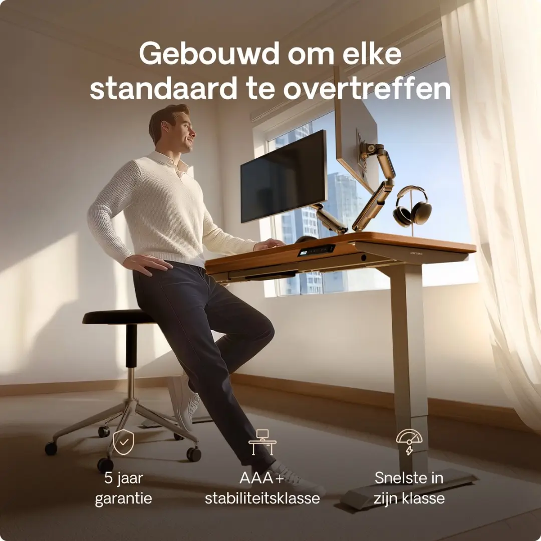Desktronic HomePro Zit-sta Bureau 160x80cm - Grijs/Notenhout