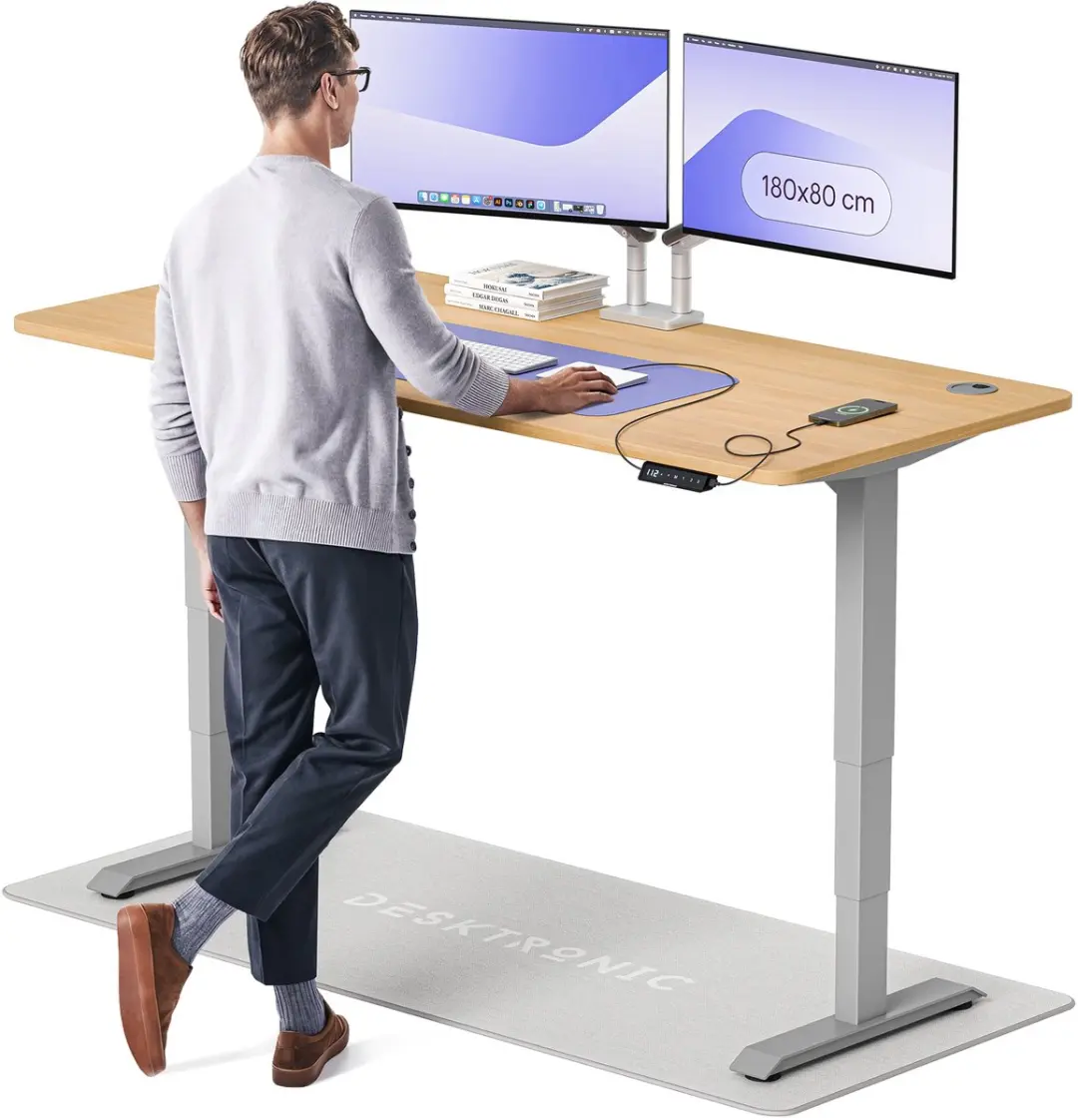 Desktronic HomePro Zit-sta Bureau 180x80cm Grijs/Eiken