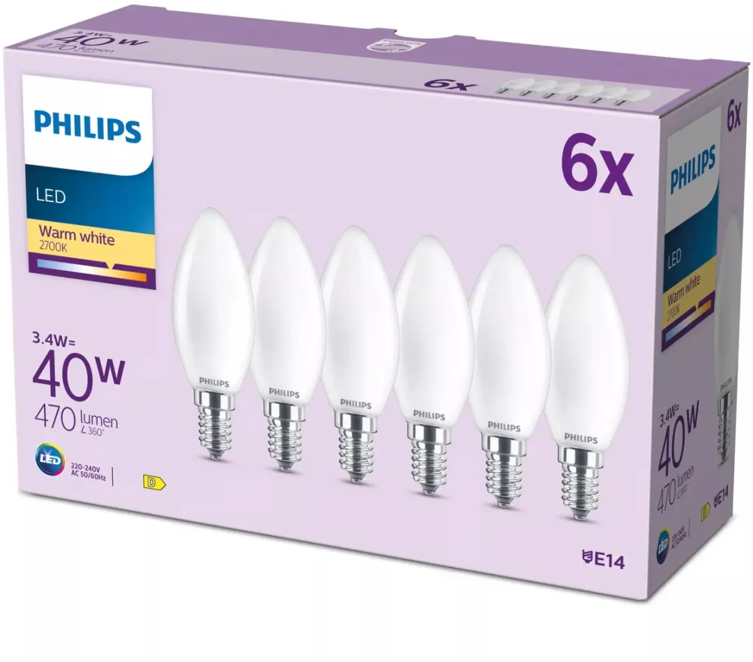Philips Filamentkaarslamp B35 E14 3.4W