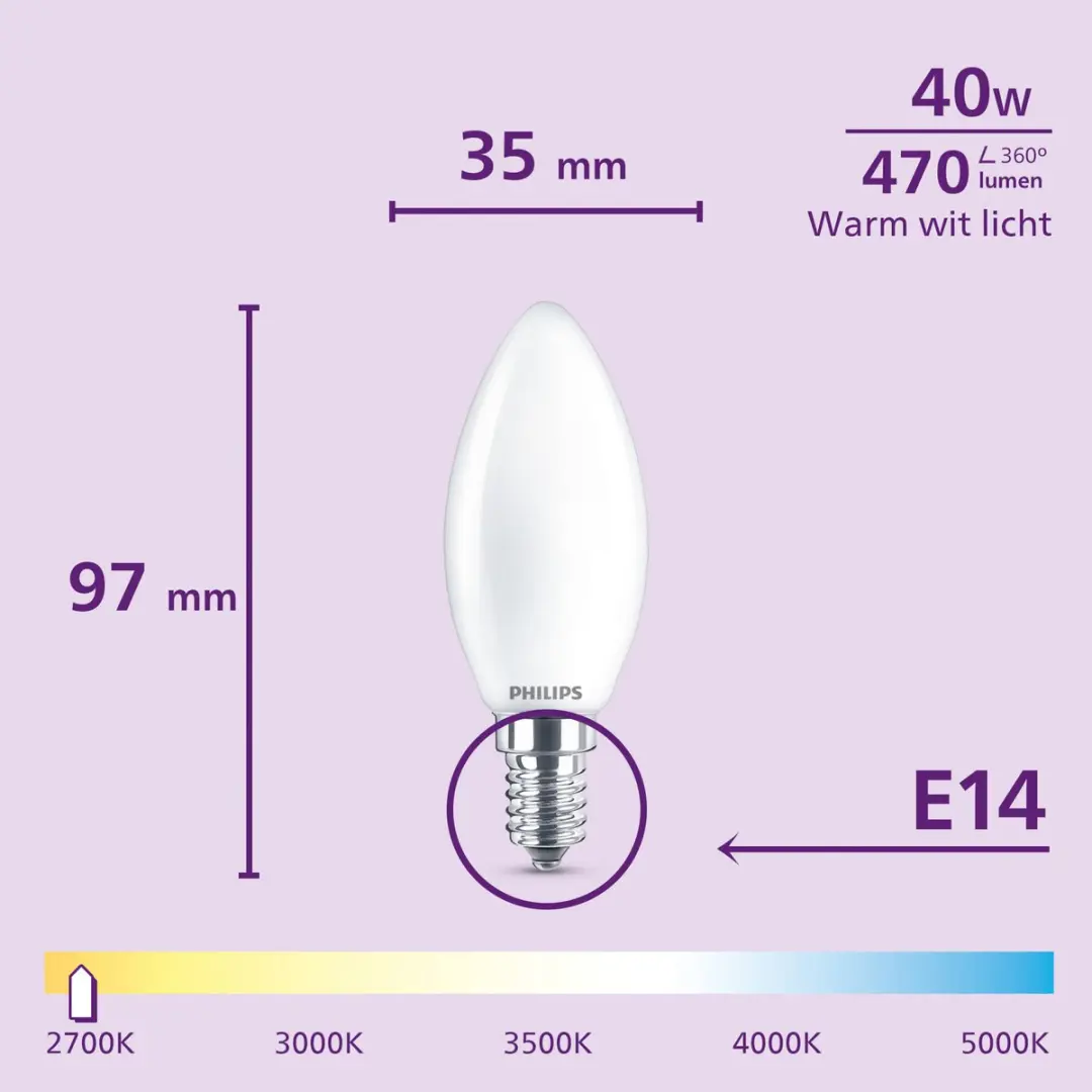 Philips Filamentkaarslamp B35 E14 3.4W - 6 Stuks