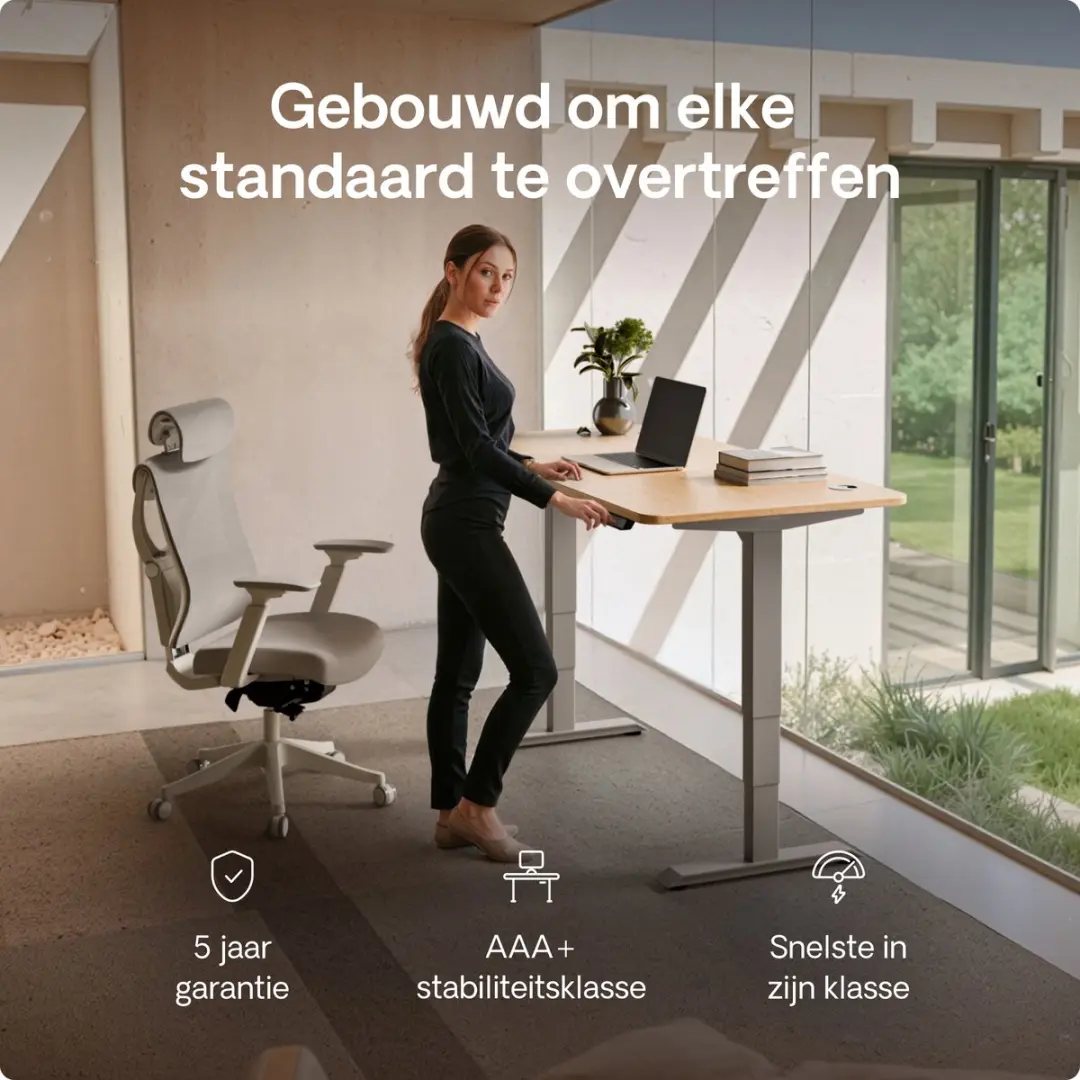 Desktronic HomePro Zit-sta Bureau 160x80cm - Bamboo/Grijs