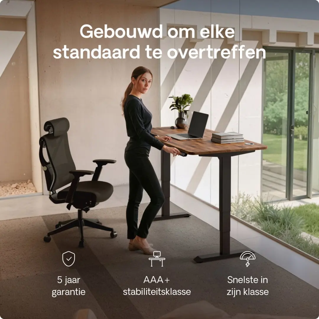 Desktronic HomePro Zit-sta Bureau 120x60cm - Notenhout/Zwart
