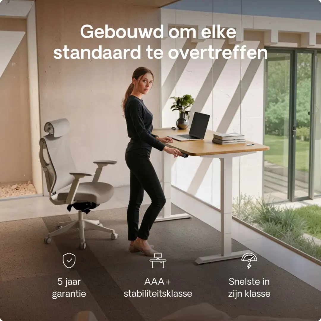 Desktronic HomePro Zit-sta Bureau 120x60cm - Massief Eiken/Wit