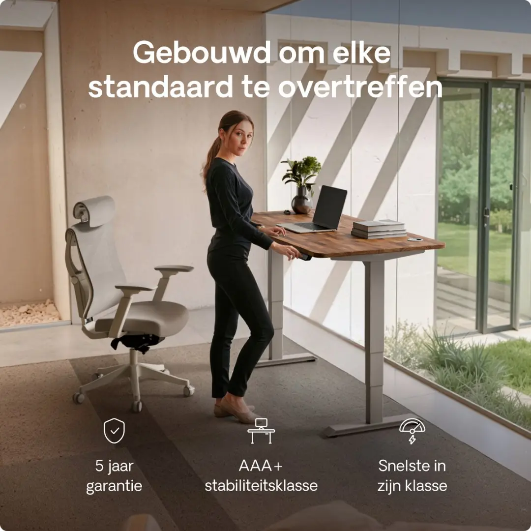 Desktronic HomePro Zit-sta Bureau 200x80cm - Massief Notenhout/Grijs