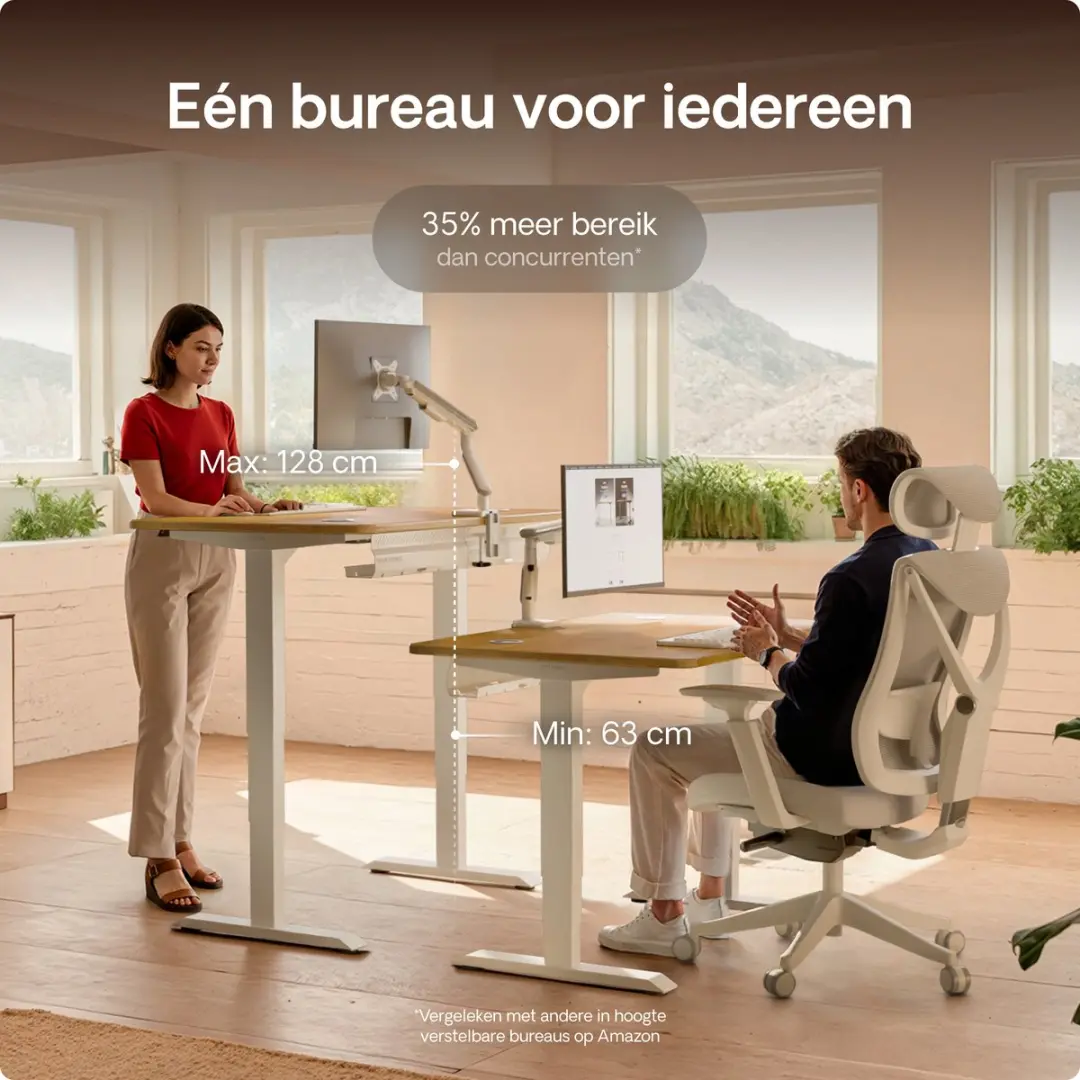 Desktronic HomePro Zit-sta Bureau 180x80cm - Massief Eiken/Wit