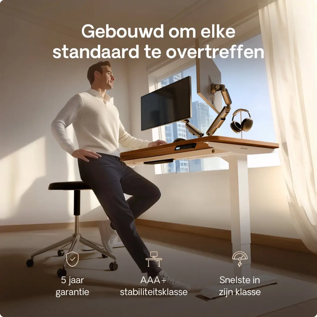 Desktronic HomePro Zit-sta Bureau 160x80cm - Wit/Notenhout