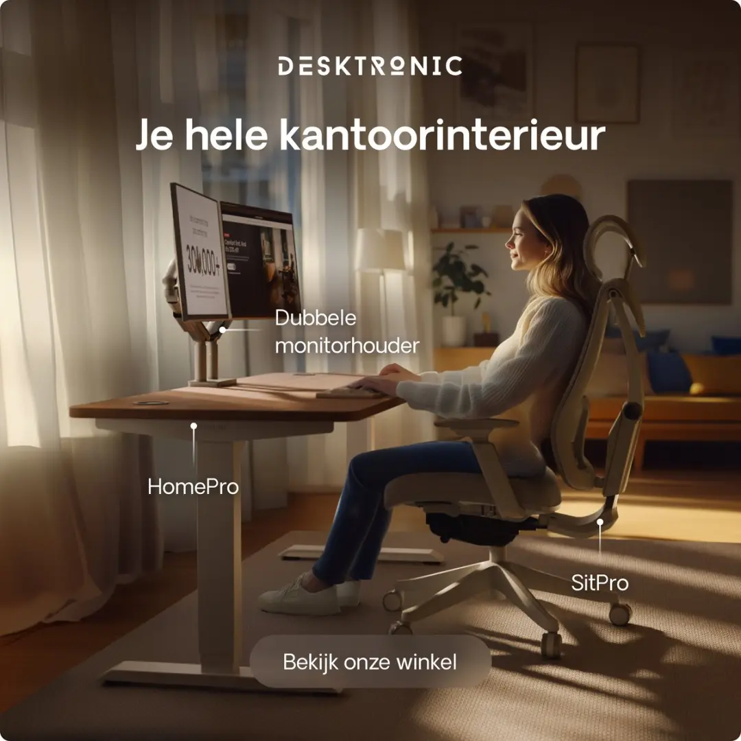 Desktronic HomePro Zit-sta Bureau 160x80cm - Wit/Notenhout