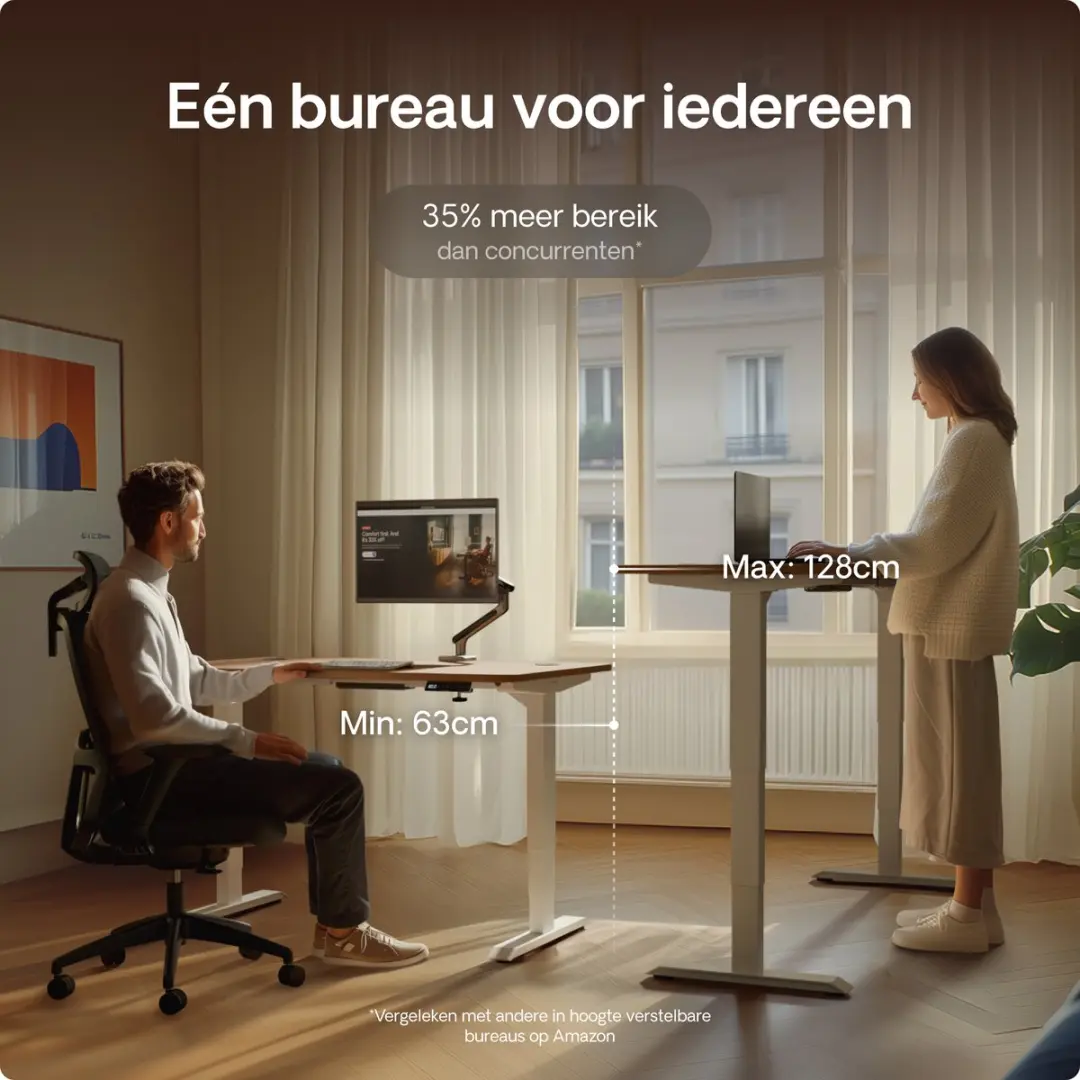 Desktronic HomePro Zit-sta Bureau 160x80cm - Wit/Notenhout