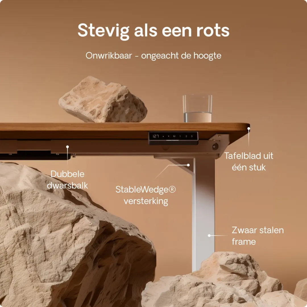 Desktronic HomePro Zit-sta Bureau 160x80cm - Wit/Notenhout