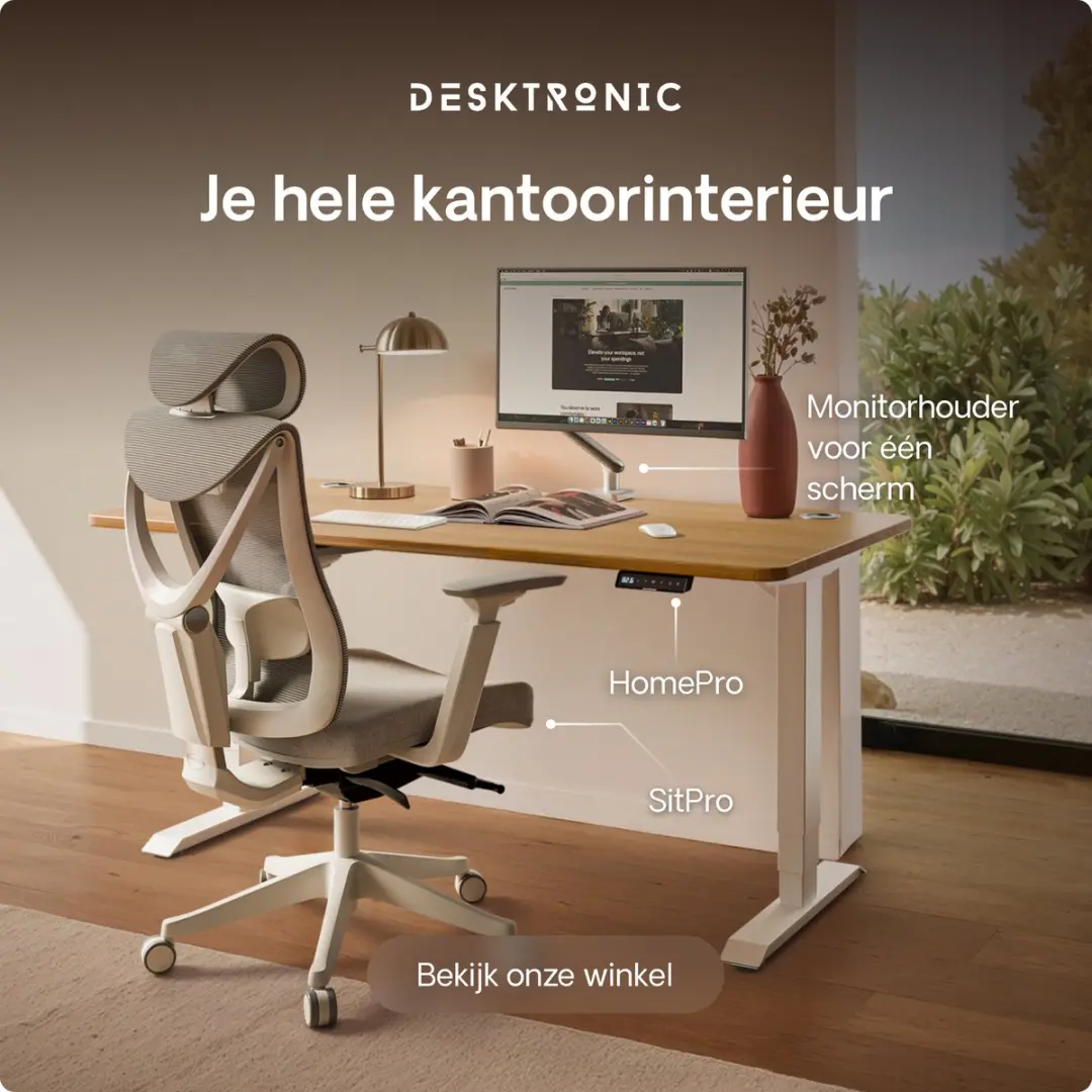 Desktronic HomePro Zit-sta Bureau 140x70cm - Massief Eiken/Wit