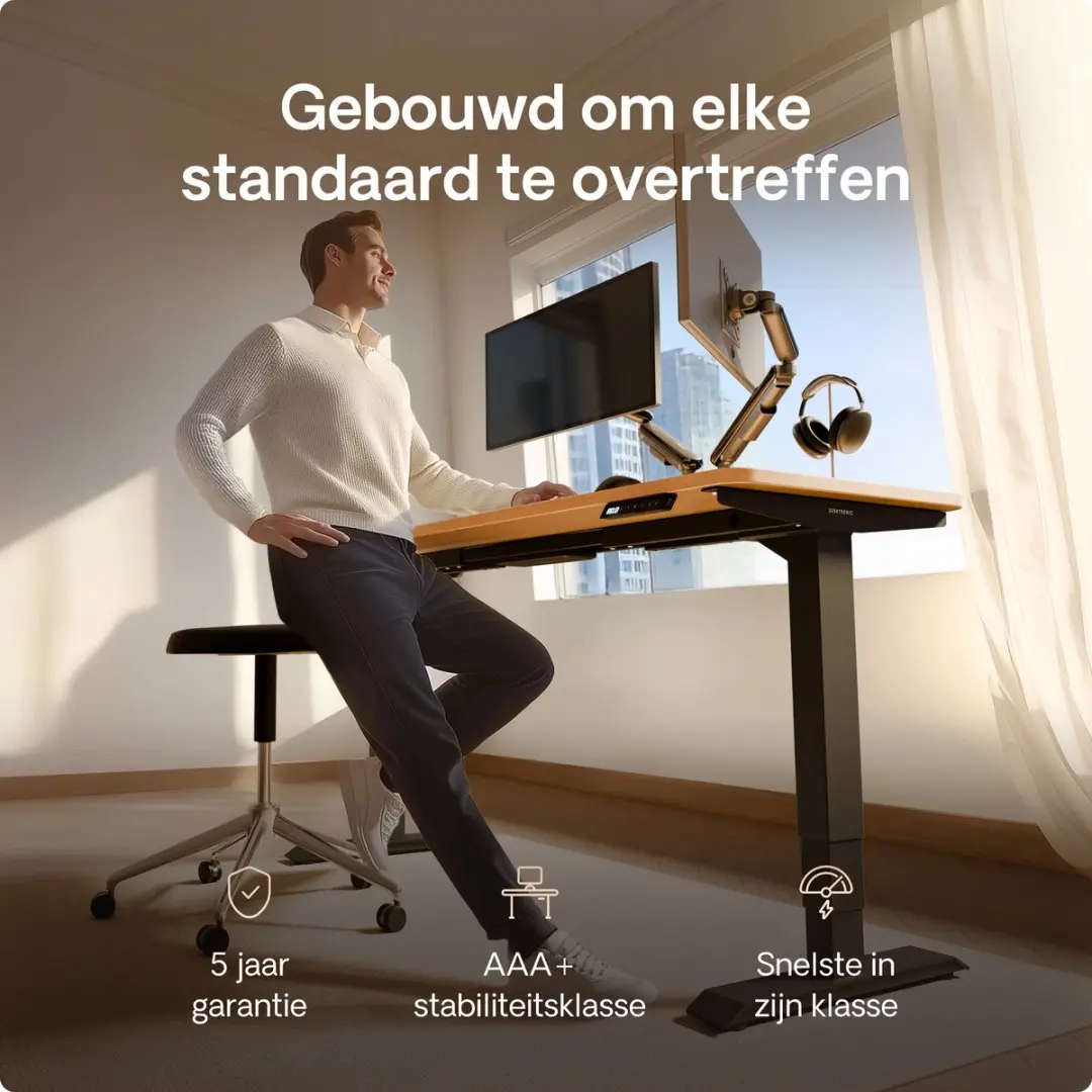 Desktronic HomePro Zit-sta Bureau 120x60cm - Zwart/Eiken