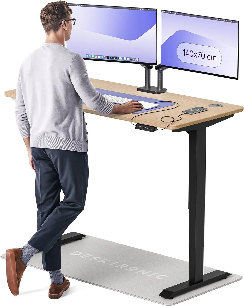Desktronic HomePro Zit-sta Bureau 140x70cm Bamboo/Zwart
