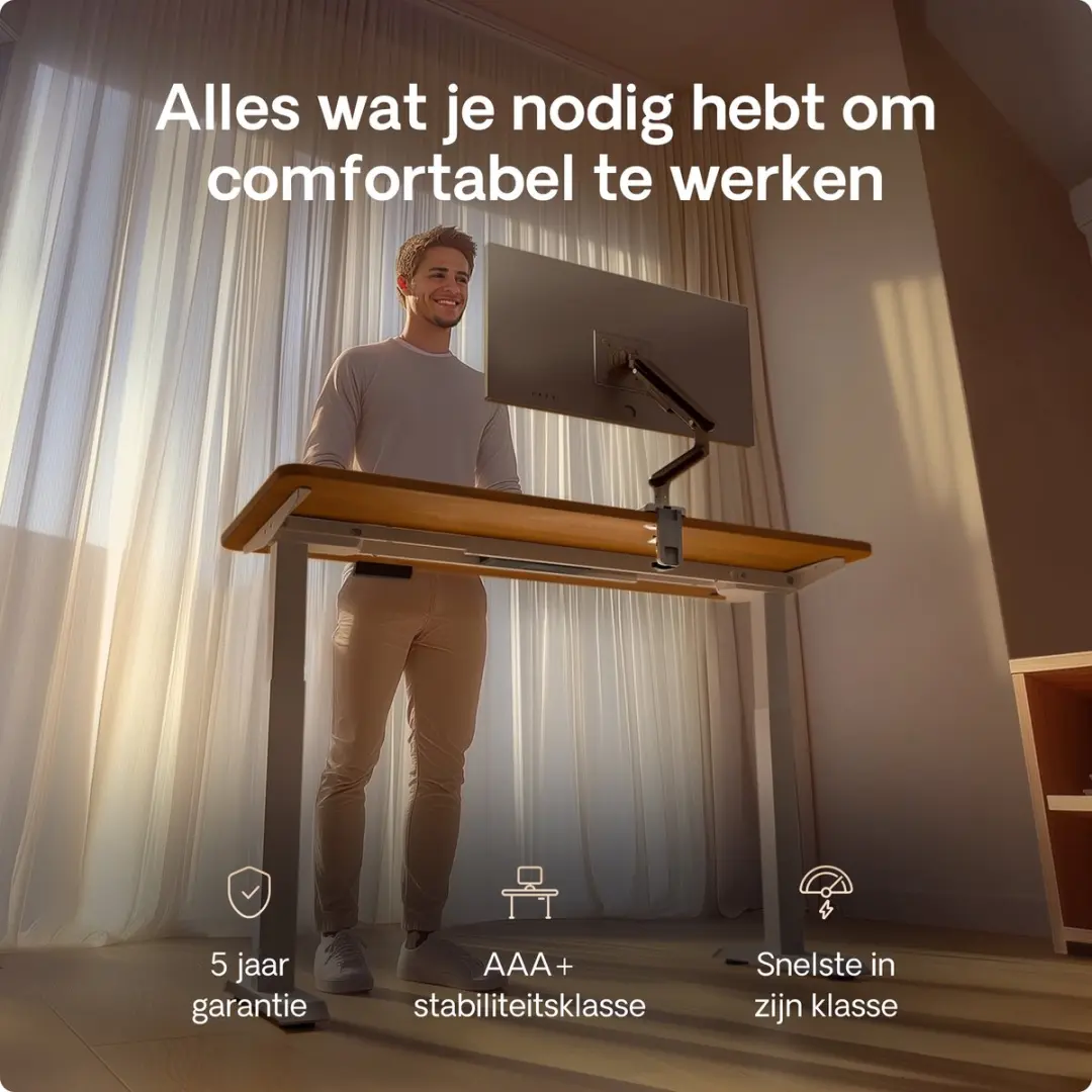 Desktronic HomeOne Zit-sta Bureau 140x70cm - Grijs/Notenhout