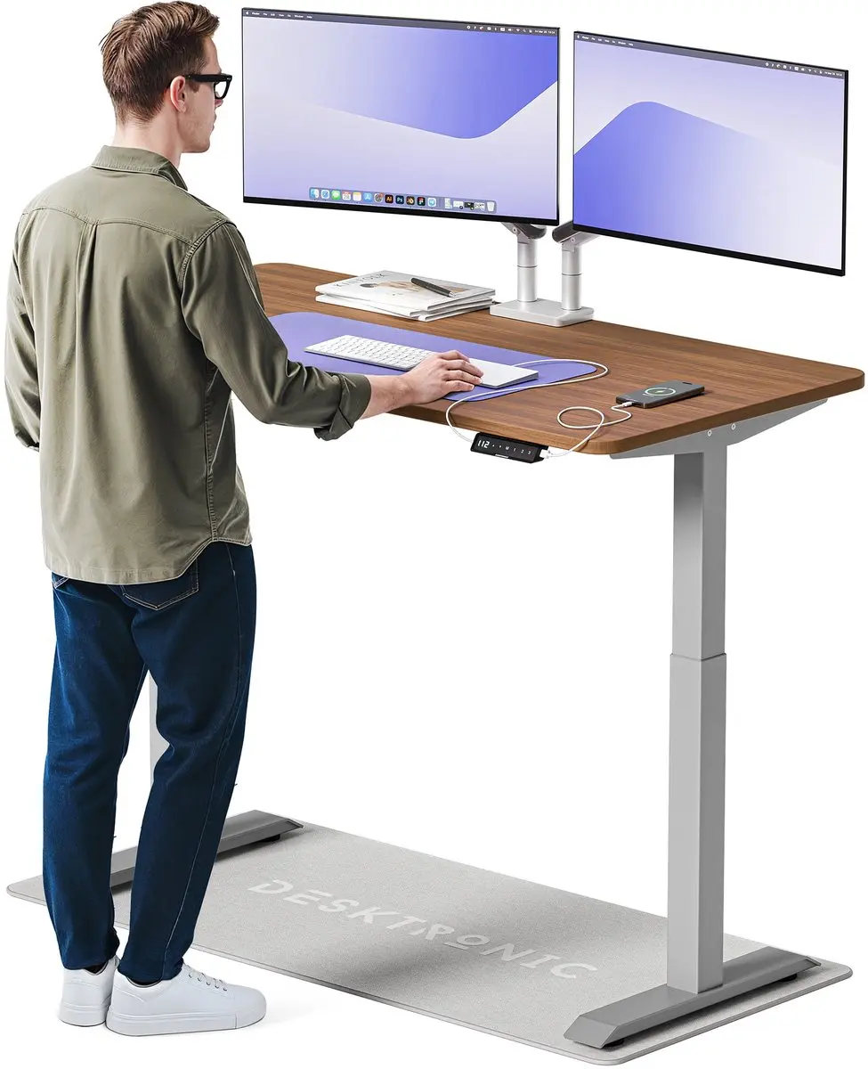 Desktronic HomeOne Zit-sta Bureau 140x70cm - Grijs/Notenhout
