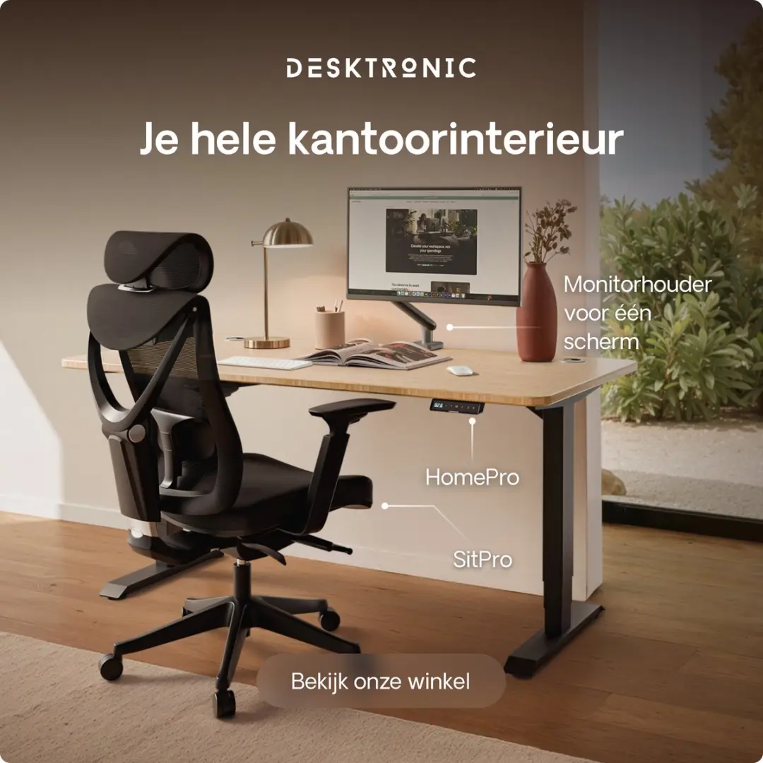 Desktronic HomePro Zit-sta Bureau 200x80cm - Bamboe/Zwart