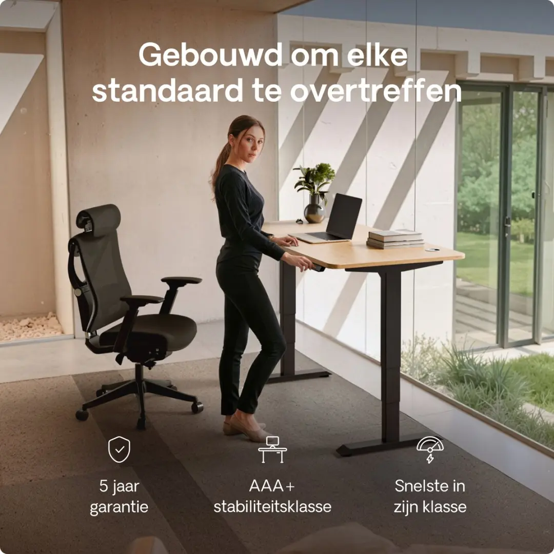 Desktronic HomePro Zit-sta Bureau 200x80cm - Bamboe/Zwart