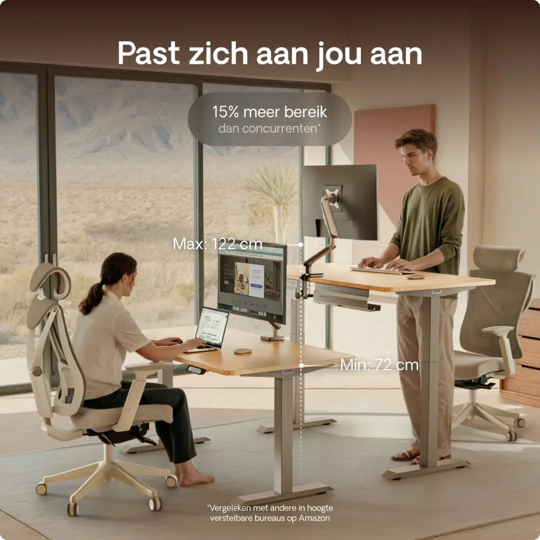 Desktronic HomeOne Zit-sta Bureau 160x80cm - Bamboo/Grijs